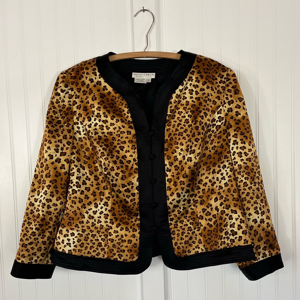 Vintage Silk Leopard Print Jacket Blouse Button Up Shoulder Pads Size 20 WP